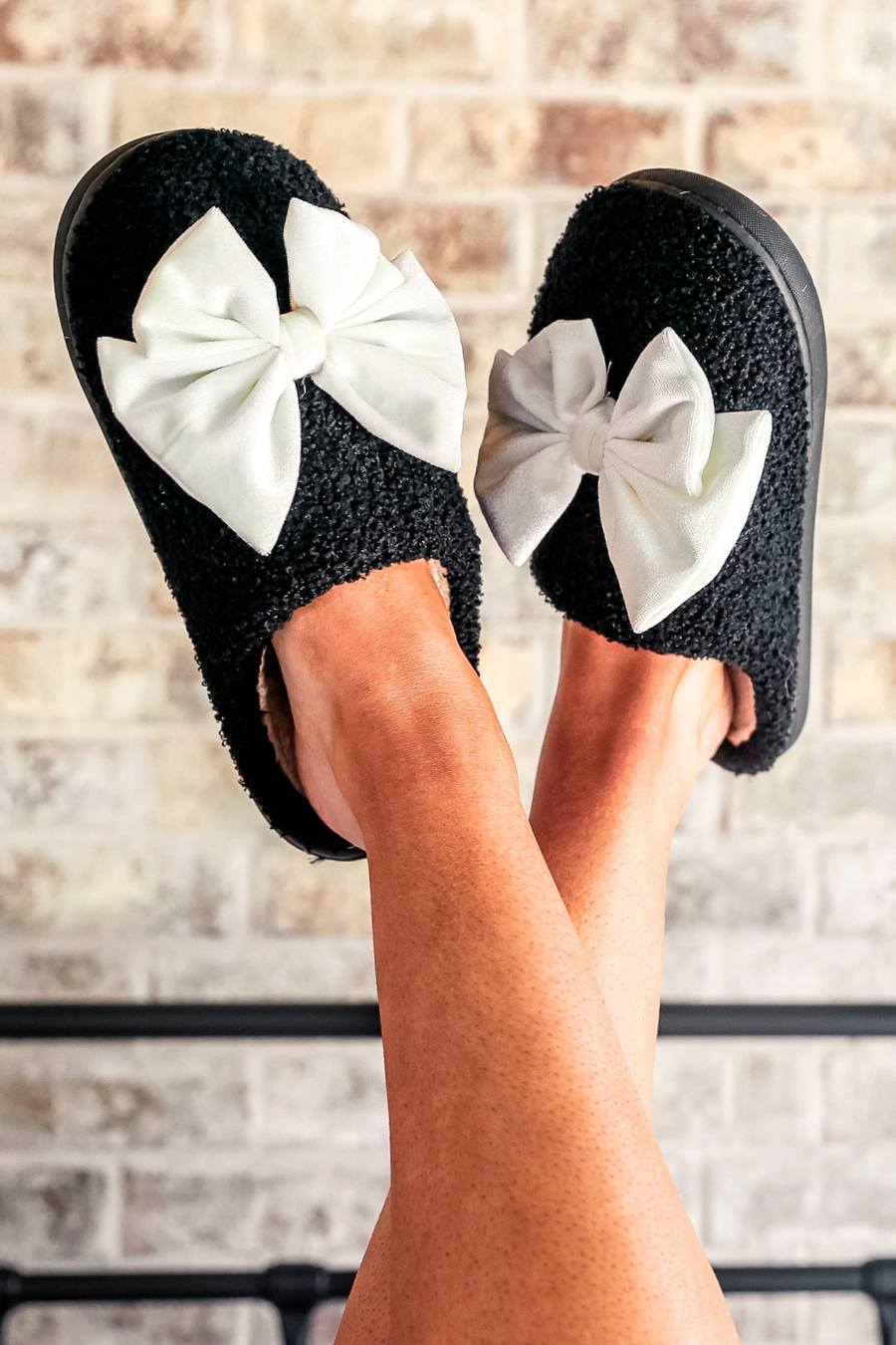 PREORDER- Cozy Bow Slippers- Black/White
