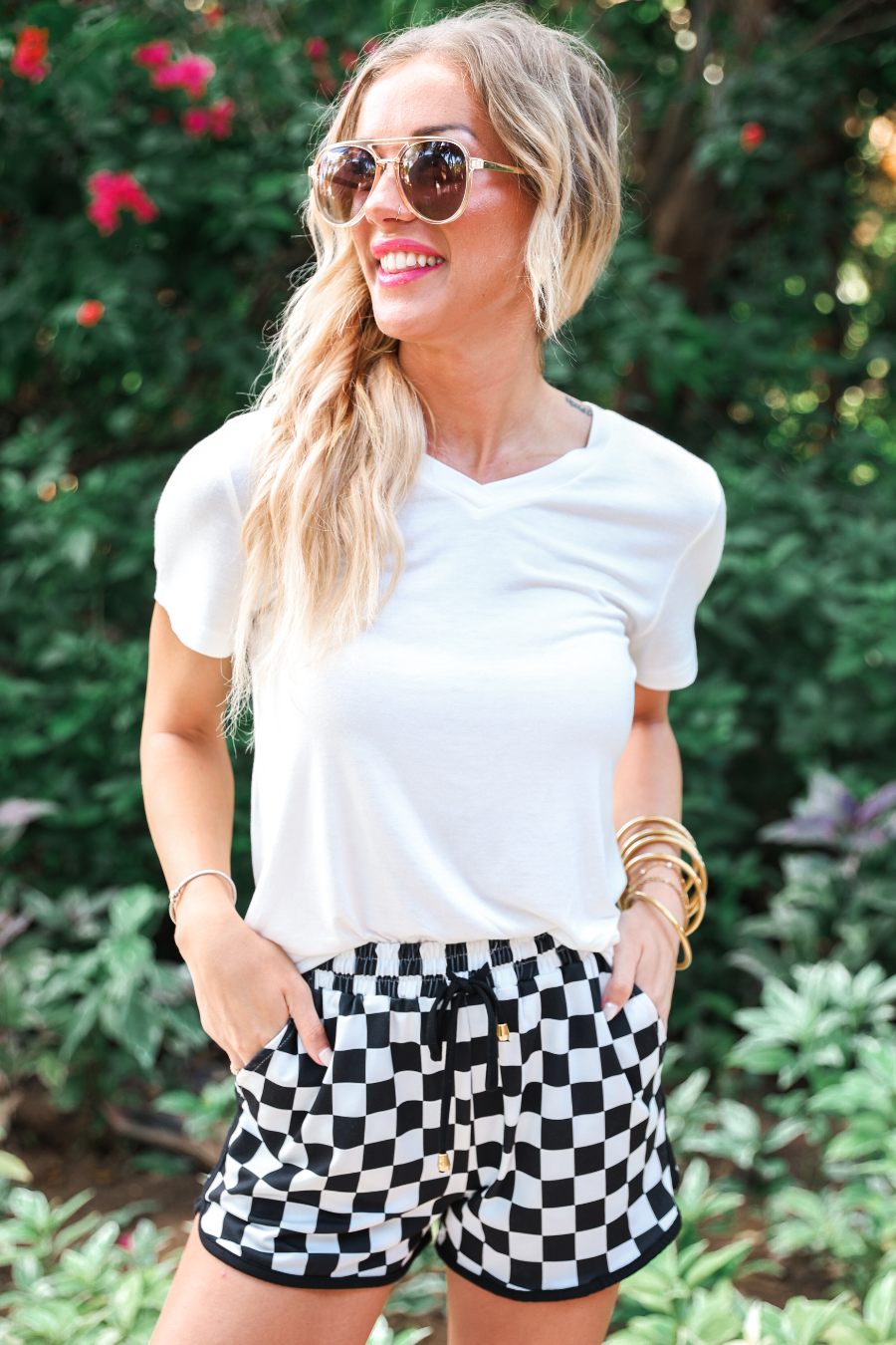 Checkerboard Checkered Drawstring Everyday Shorts