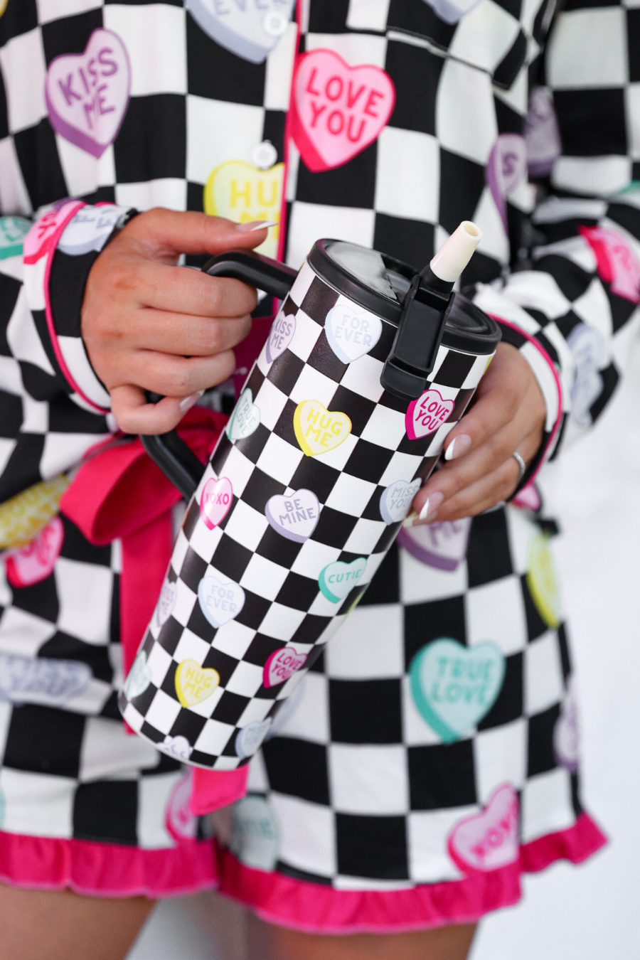 PREORDER- Checkered Conversation Hearts Sleek Tumbler