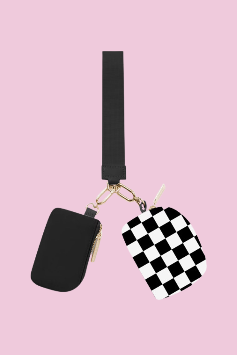 Double Pouch Wristlet- Black/White Checkered