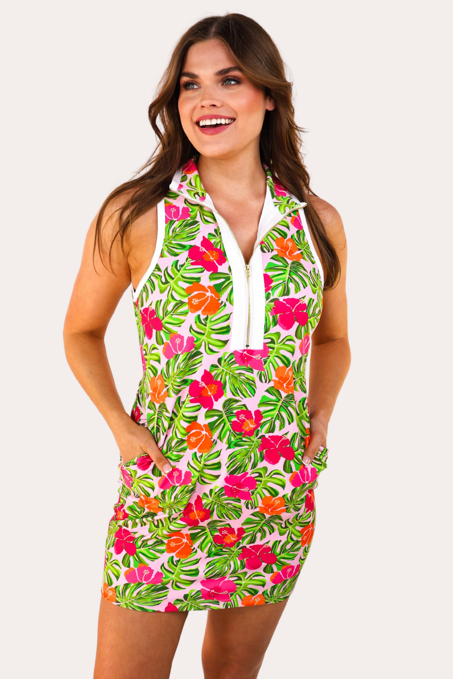 PREORDER-Everyday Zipper Dress, Pink Tropical