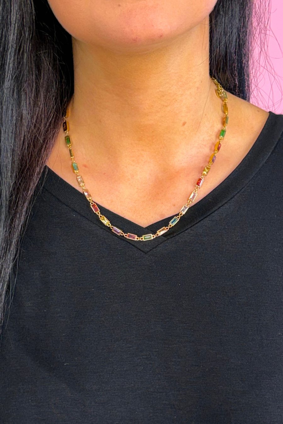 Rainbow Baguette Necklace