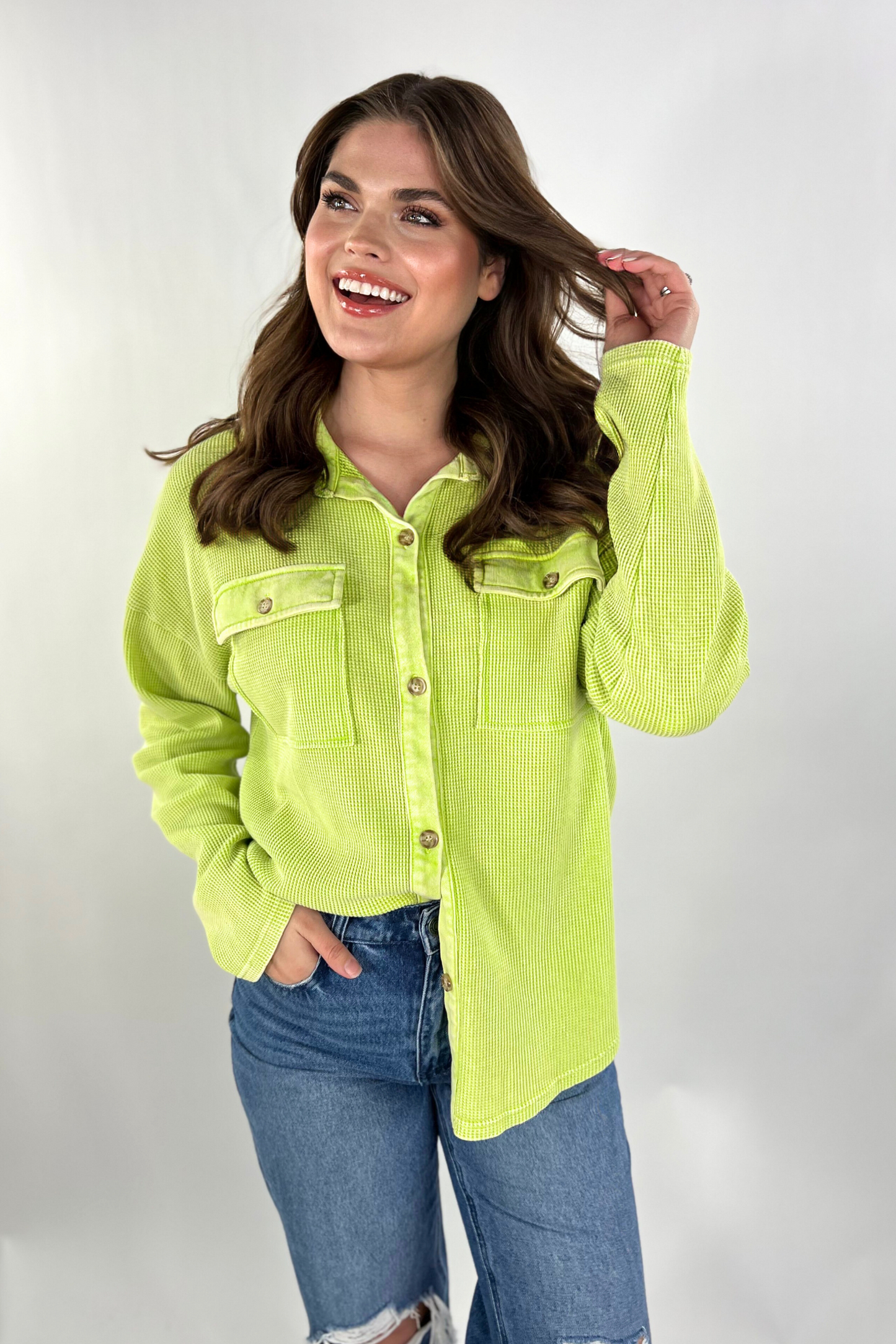 Shelby Waffle Button Up Top - Jess Lea Wholesale