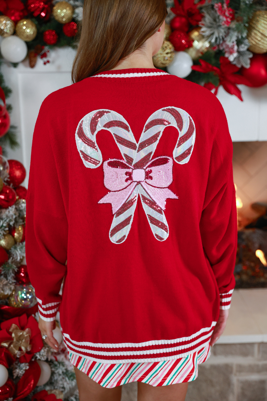 PREORDER- Candy Cane Relaxed Cardigan