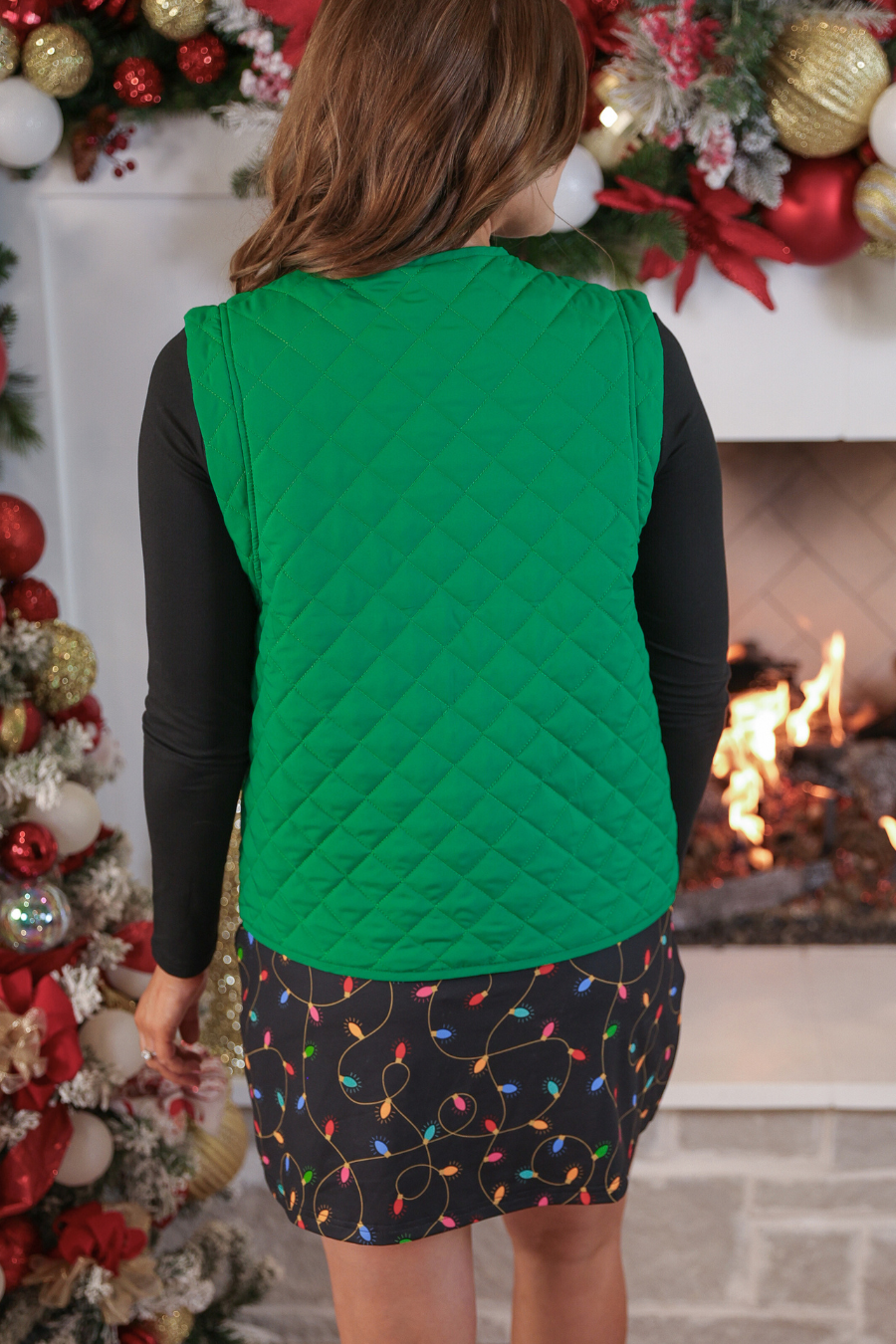 Twila Quilted Tie Vest- Green