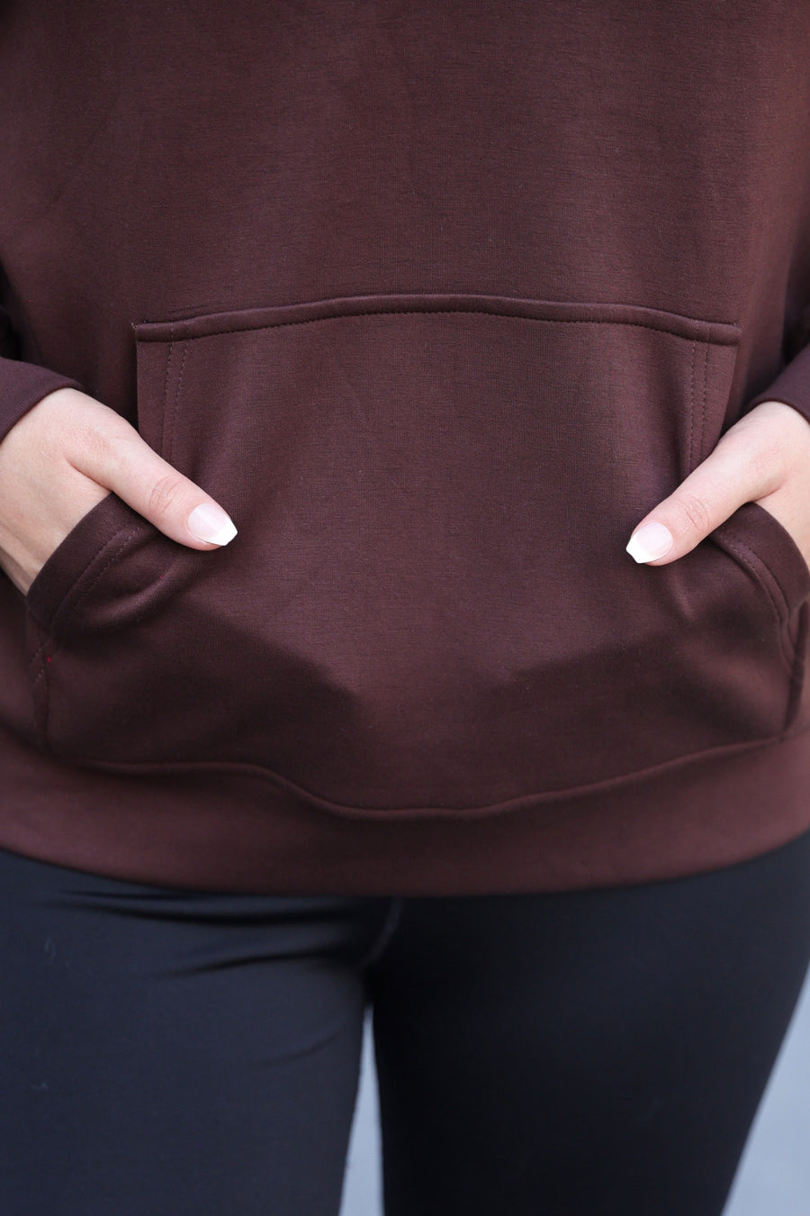 PREORDER- Kayla Luxe Hooded Quarter Zip Pullover- Chocolate