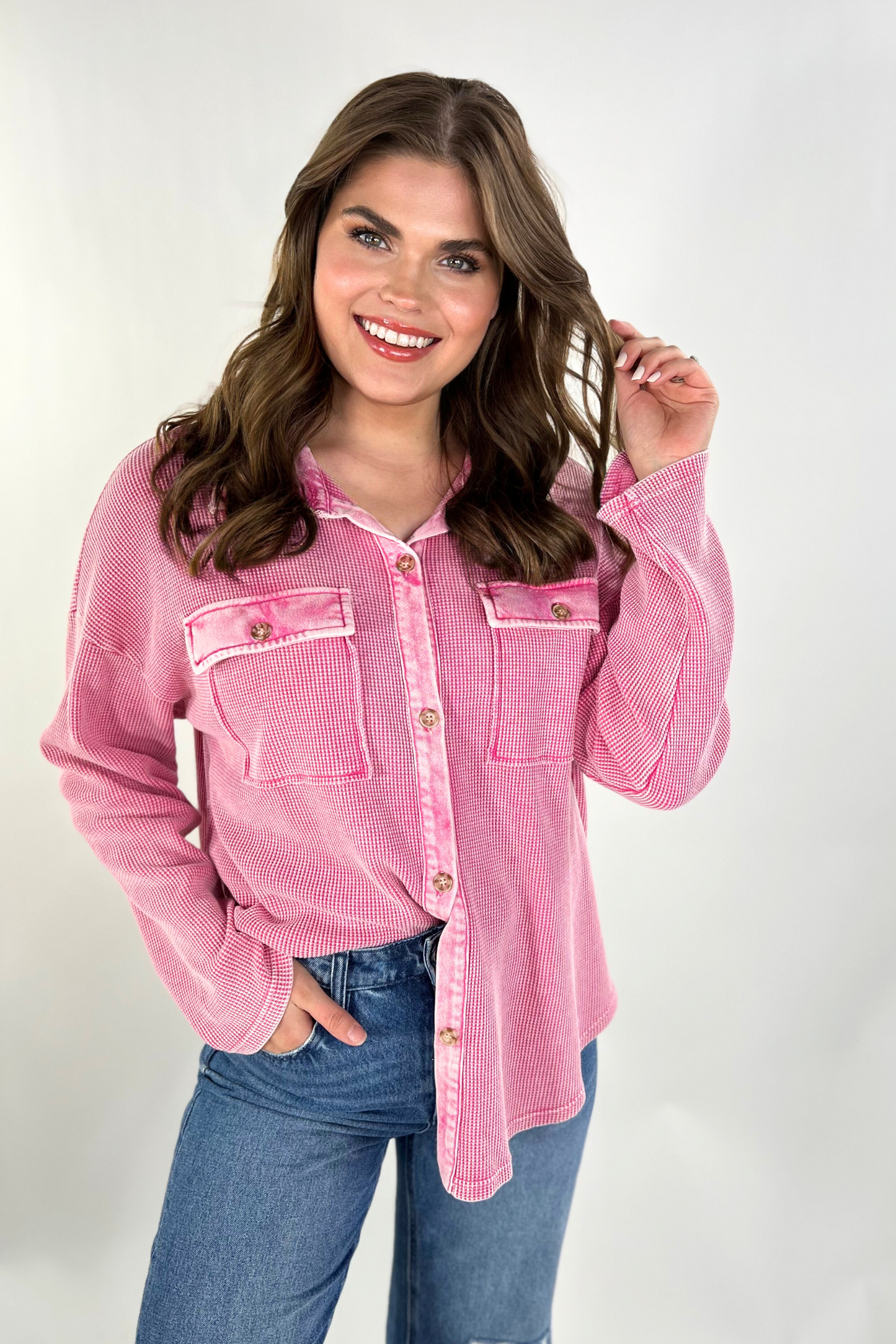 Shelby Waffle Button Up Top - Jess Lea Wholesale