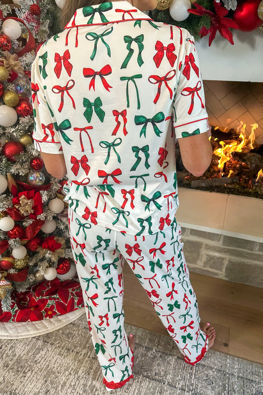 PREORDER- Midnight Bow Christmas Edition Ruffle Pajama Set