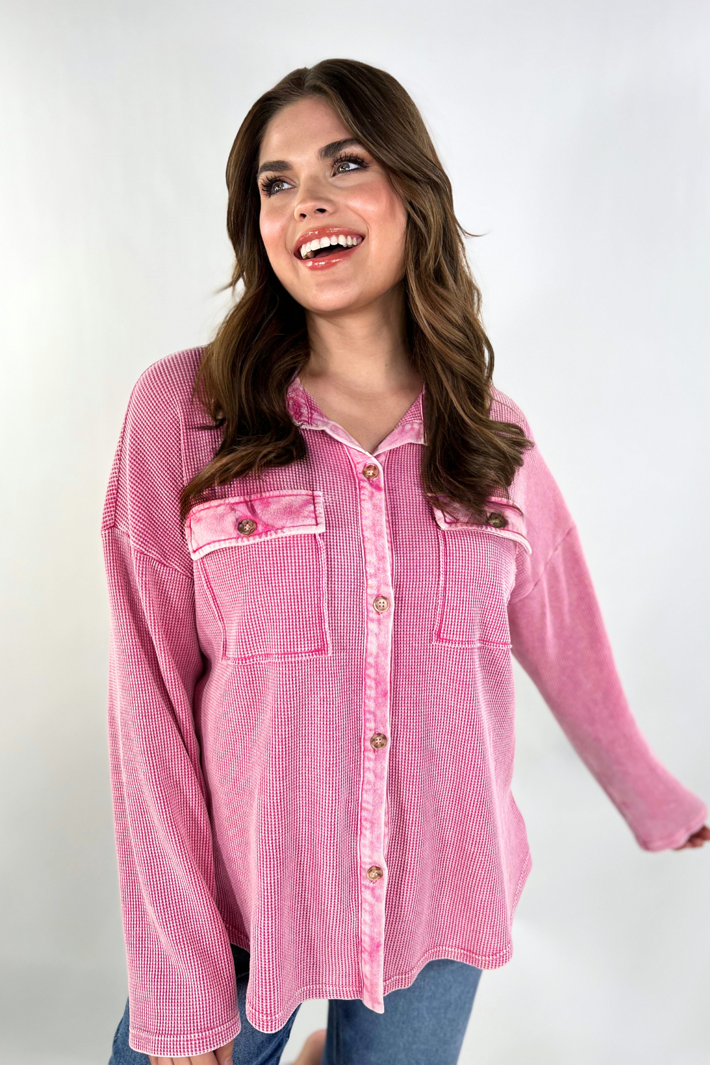 Shelby Waffle Button Up Top - Jess Lea Wholesale
