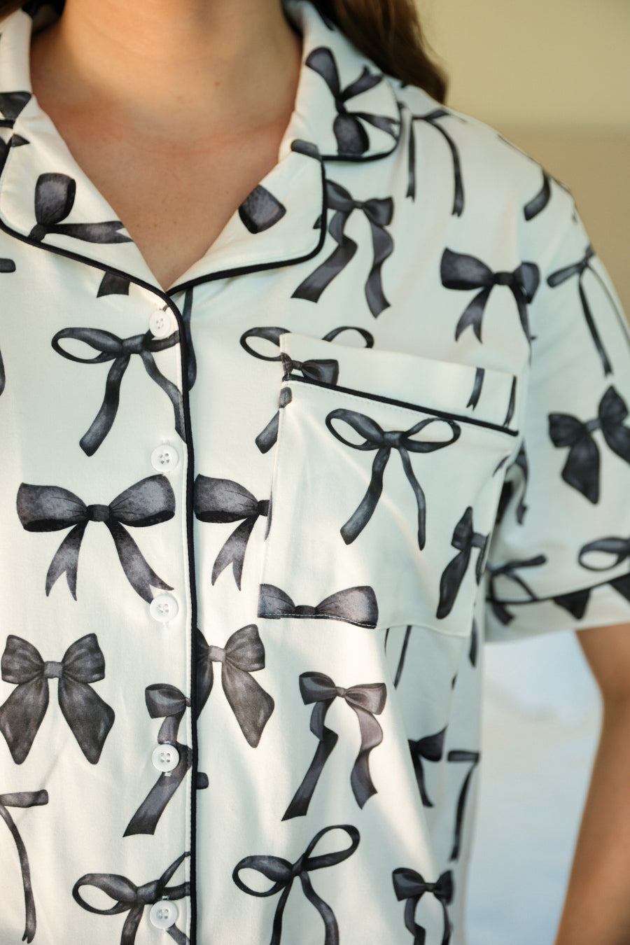 PREORDER-Midnight Bow Pant Ruffle Pajama Set