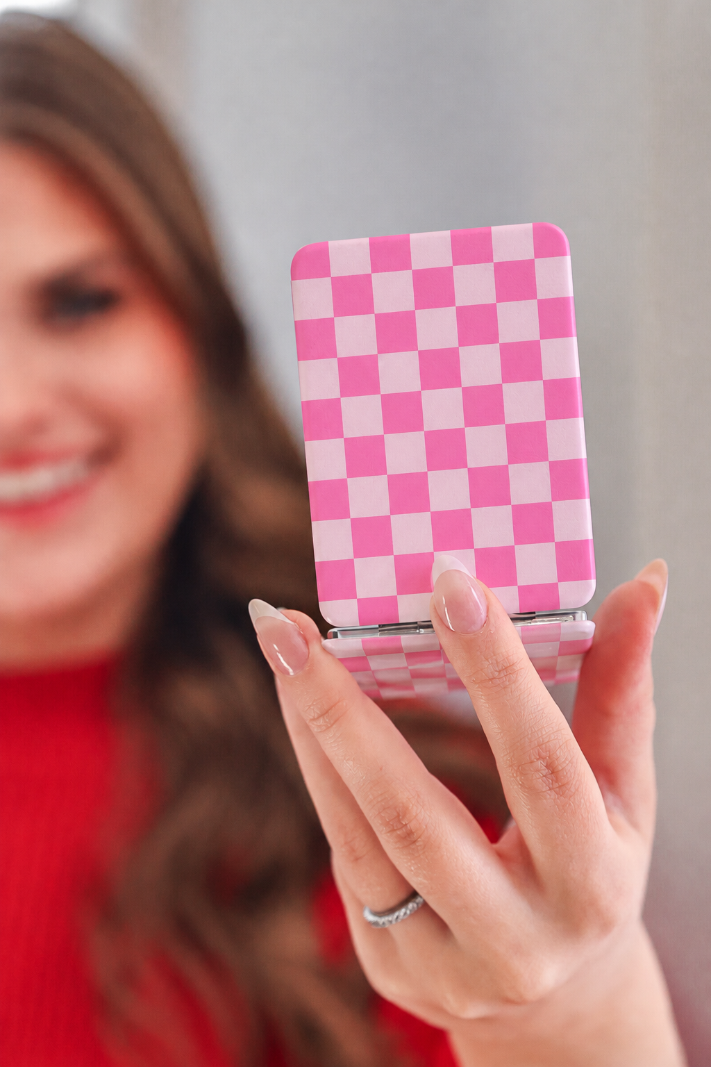 PREORDER- Compact Mirror- Bubblegum Checkered