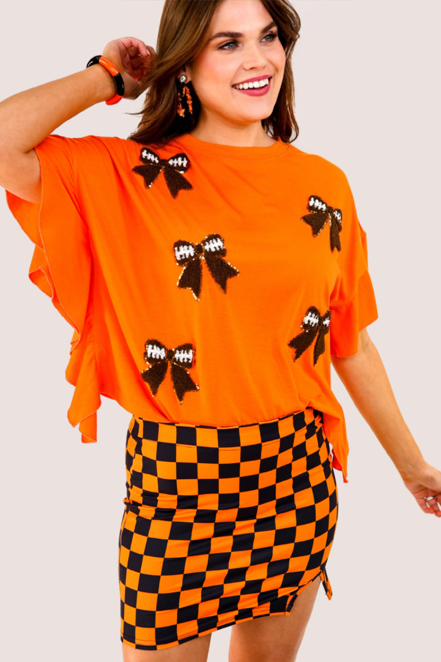 Sideline Sparkle Ruffle Top- Orange
