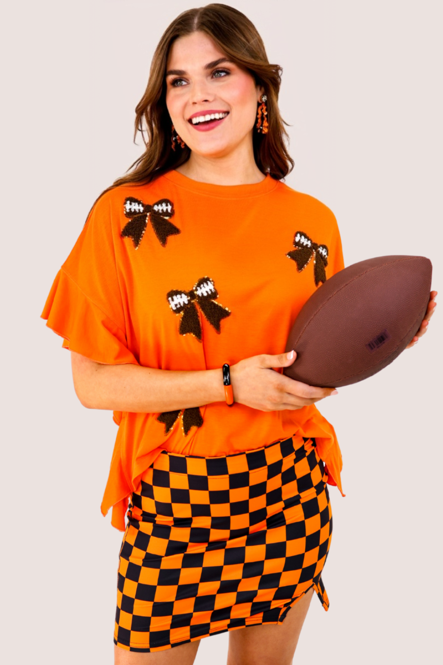 Sideline Sparkle Ruffle Top- Orange