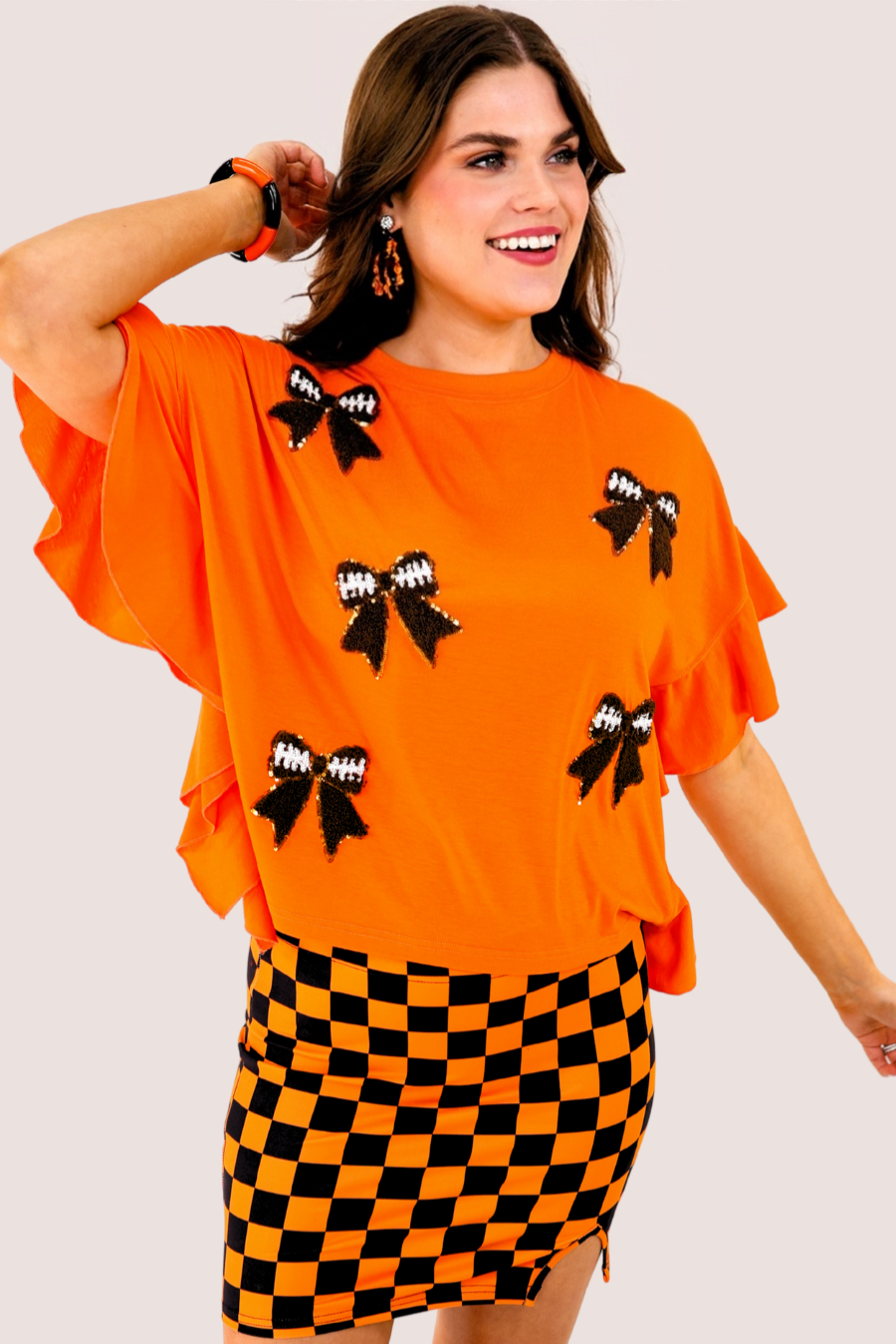 Sideline Sparkle Ruffle Top- Orange