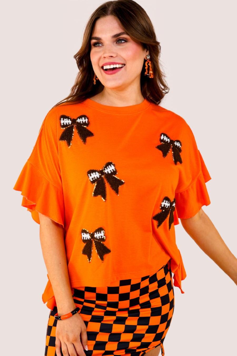 Sideline Sparkle Ruffle Top- Orange