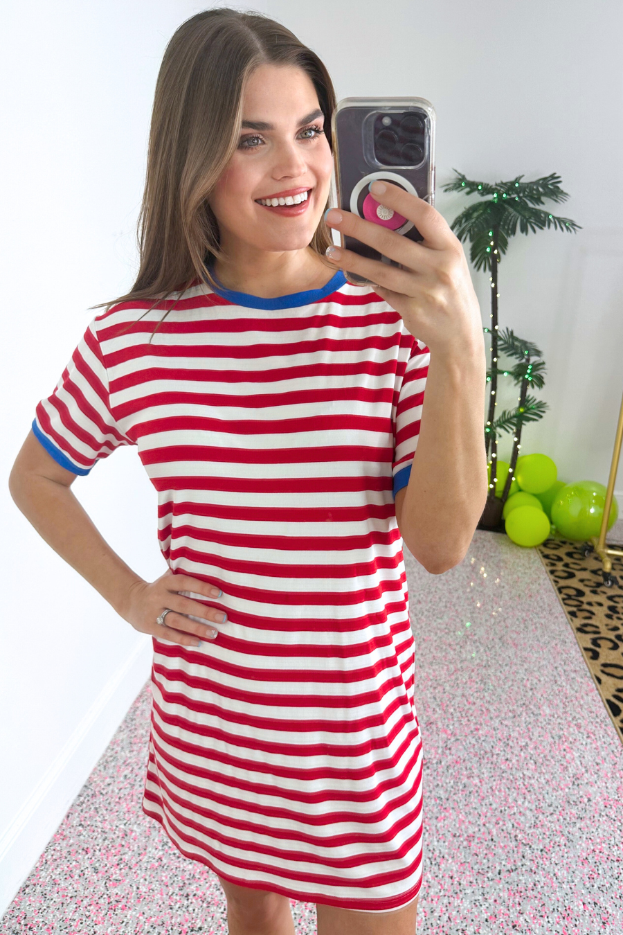 Living In Stripes Dress, Red/Blue