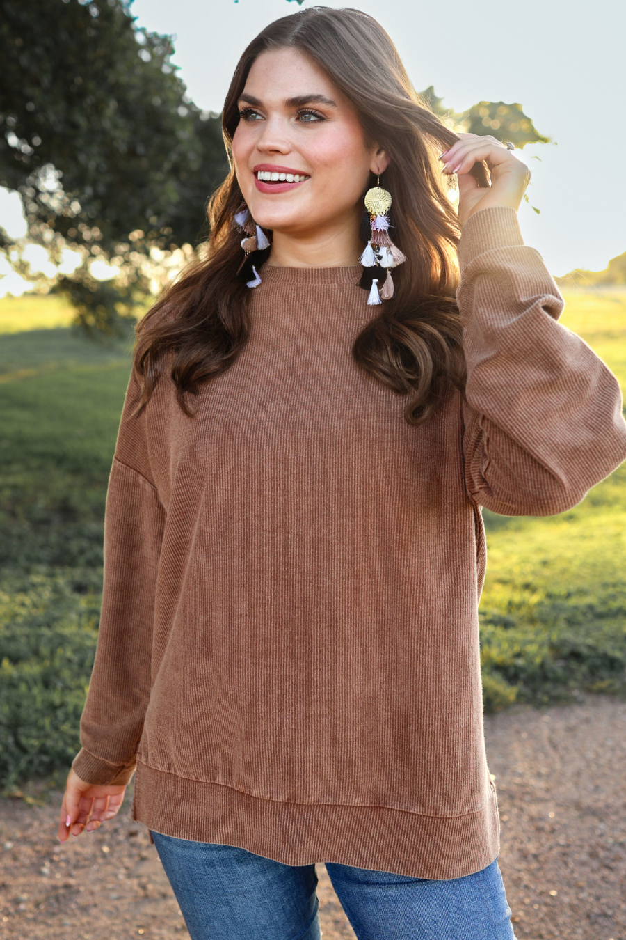 PREORDER Alexis Corded Vintage Pullover - Chocolate