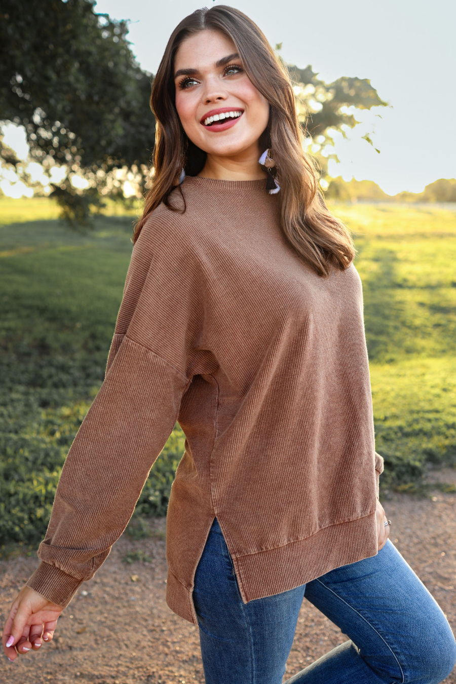 PREORDER Alexis Corded Vintage Pullover - Chocolate