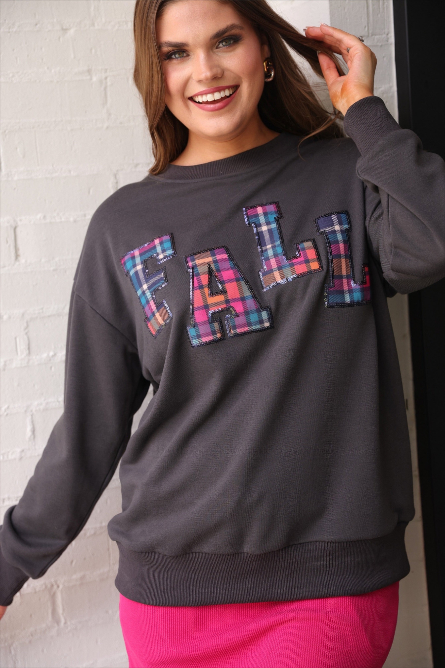 Fall Plaid Patch Pullover