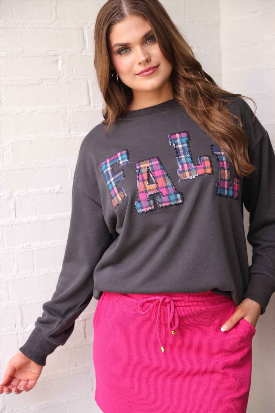 Fall Plaid Patch Pullover