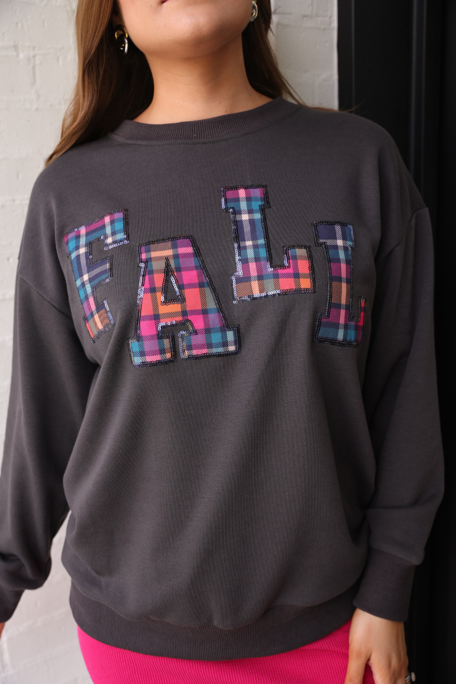 Fall Plaid Patch Pullover