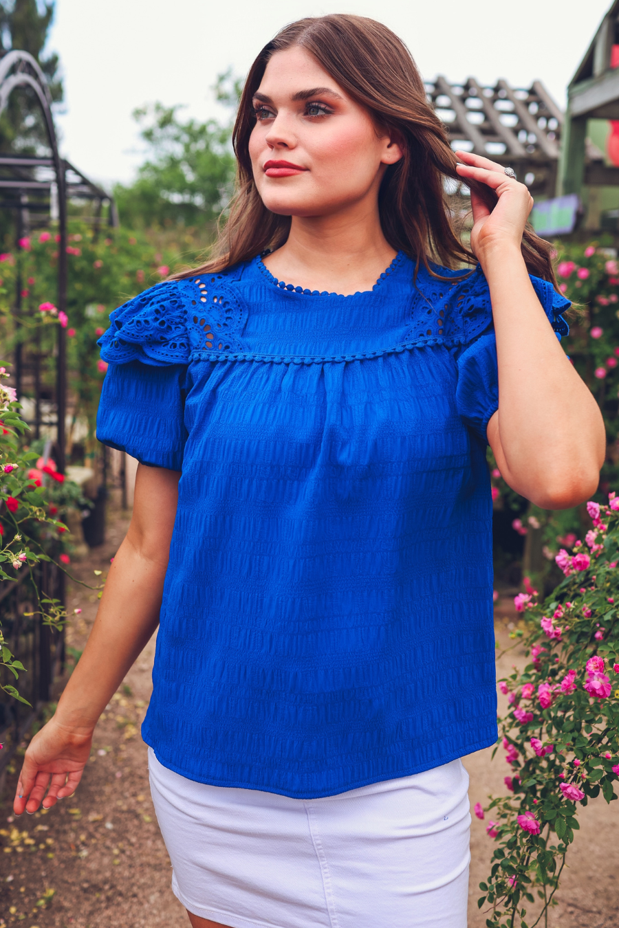 Kimber Eyelet Top, Royal Blue