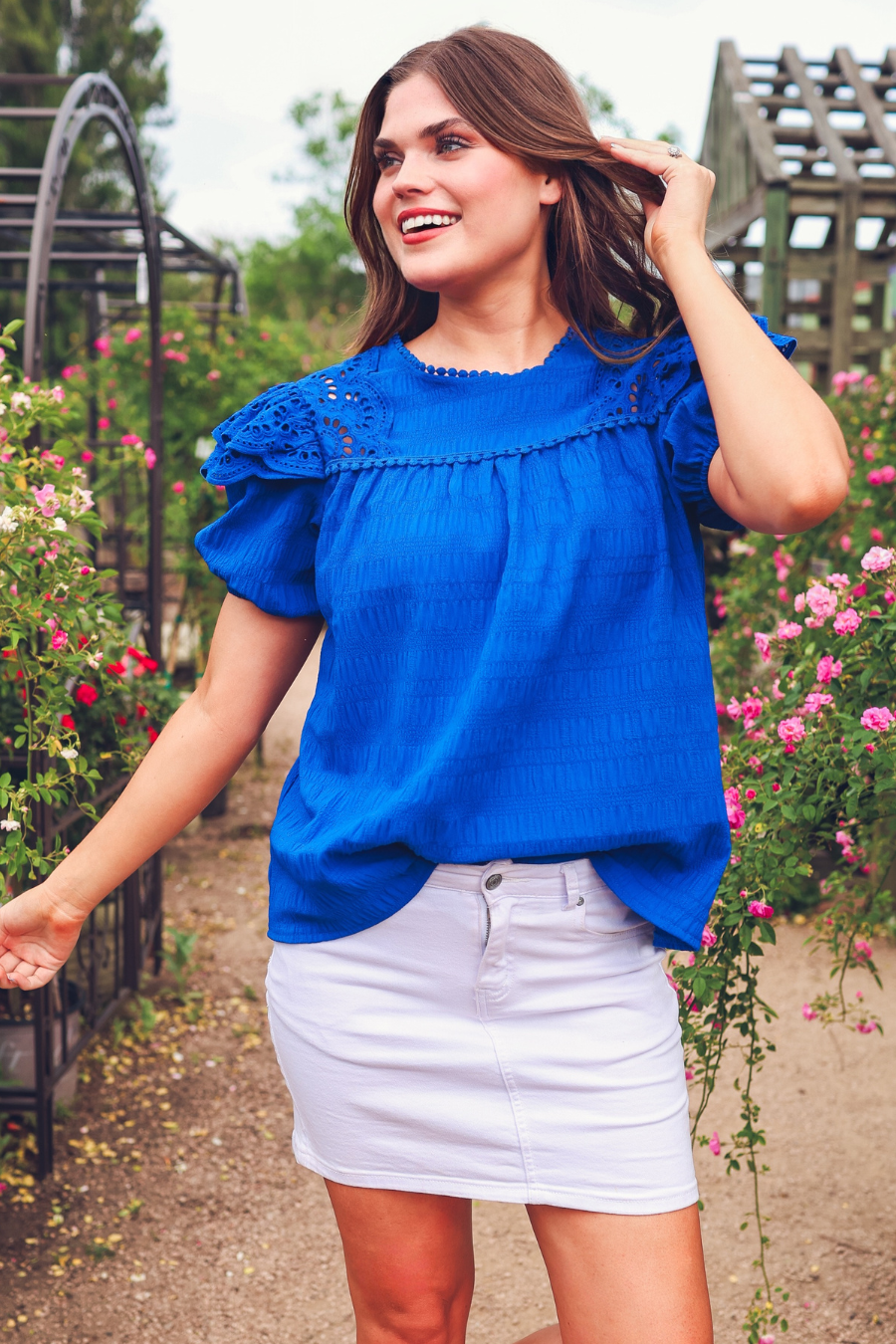 Kimber Eyelet Top, Royal Blue