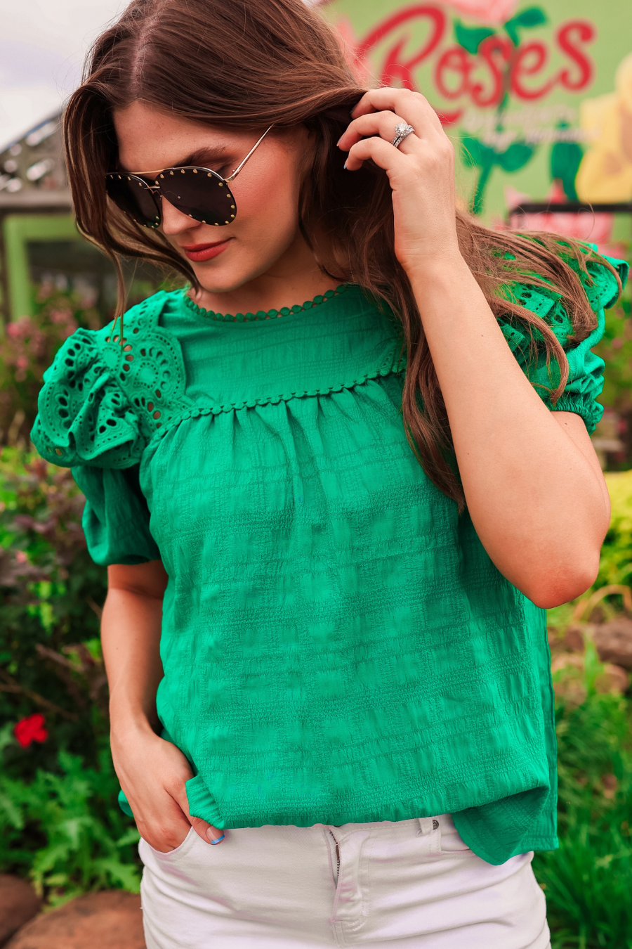 Kimber Eyelet Top, Green