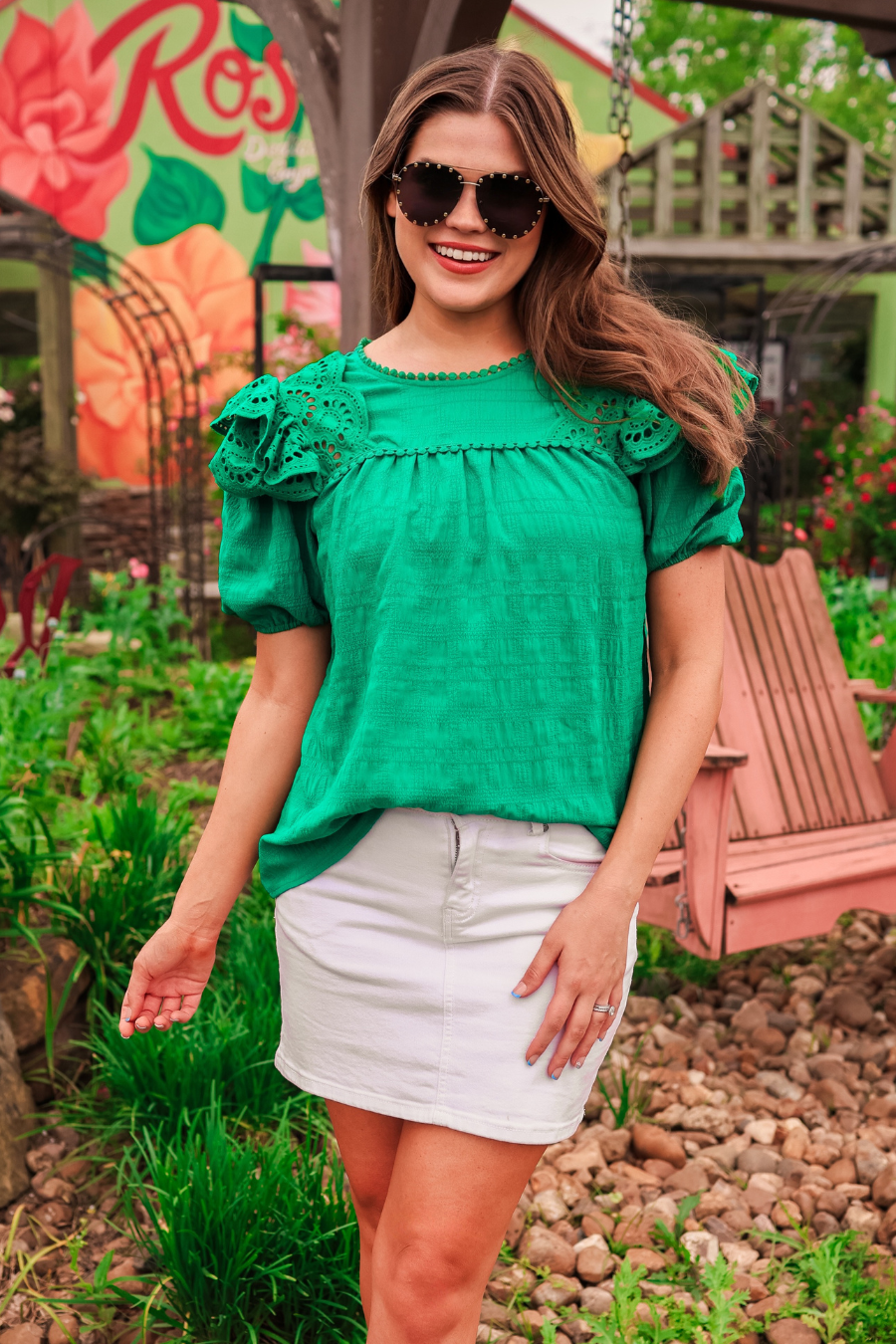 Kimber Eyelet Top, Green