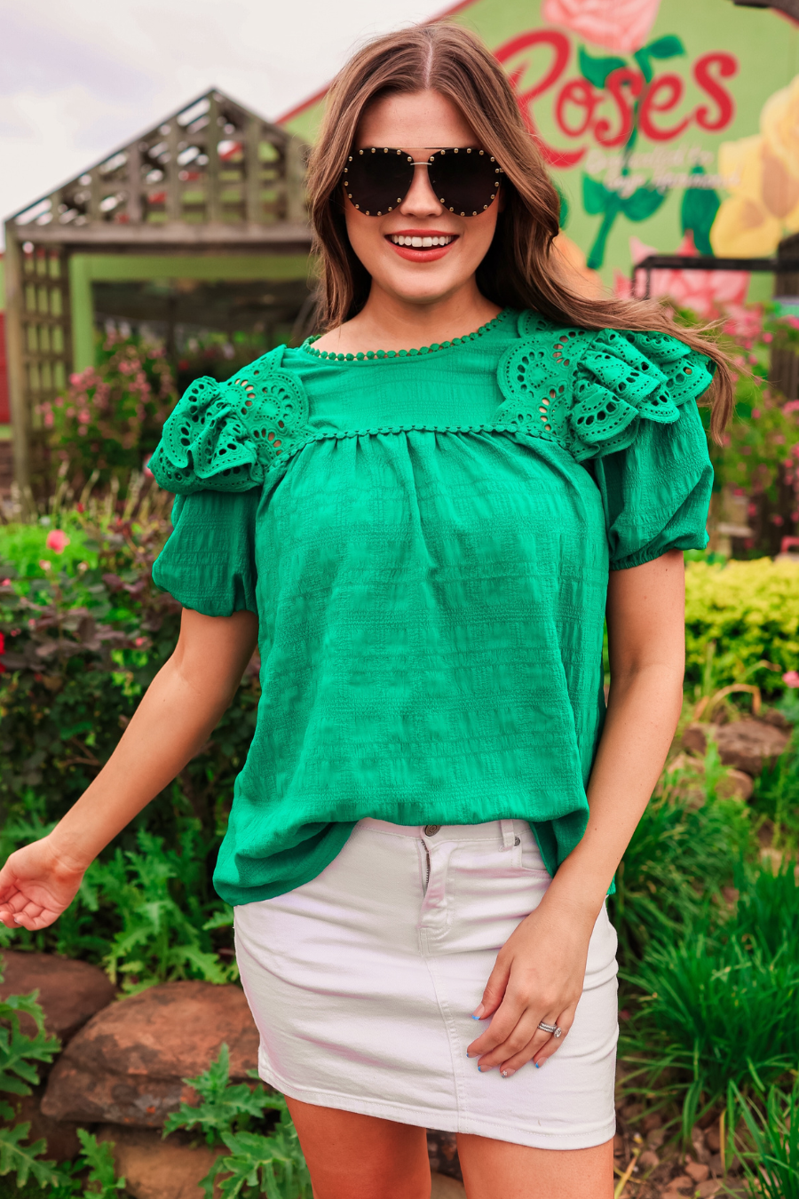 Kimber Eyelet Top, Green