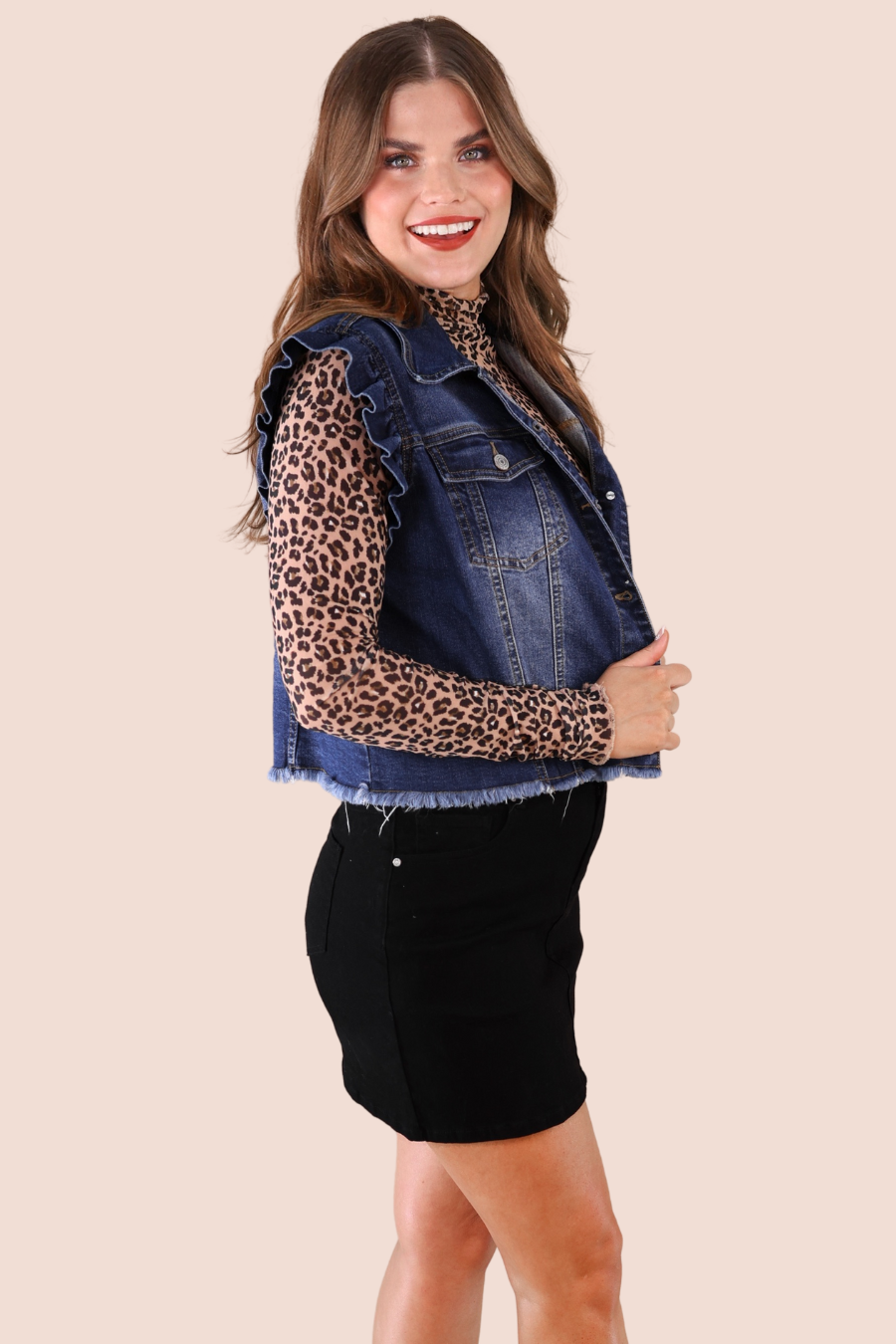 Jordan Ruffle Denim Vest- Dark Denim