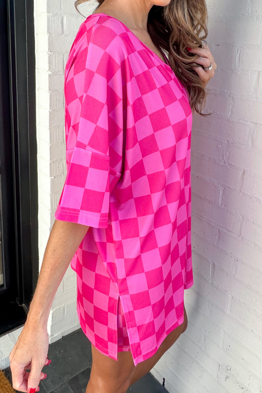 Daily Basis Biker Set, Pink/Pink Checkered
