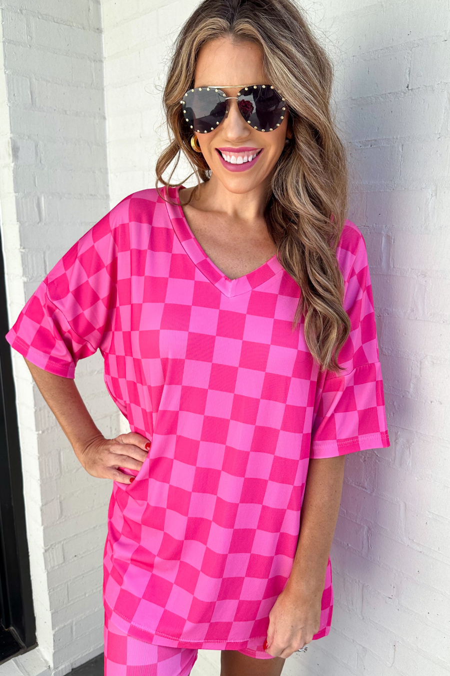 Daily Basis Biker Set, Pink/Pink Checkered