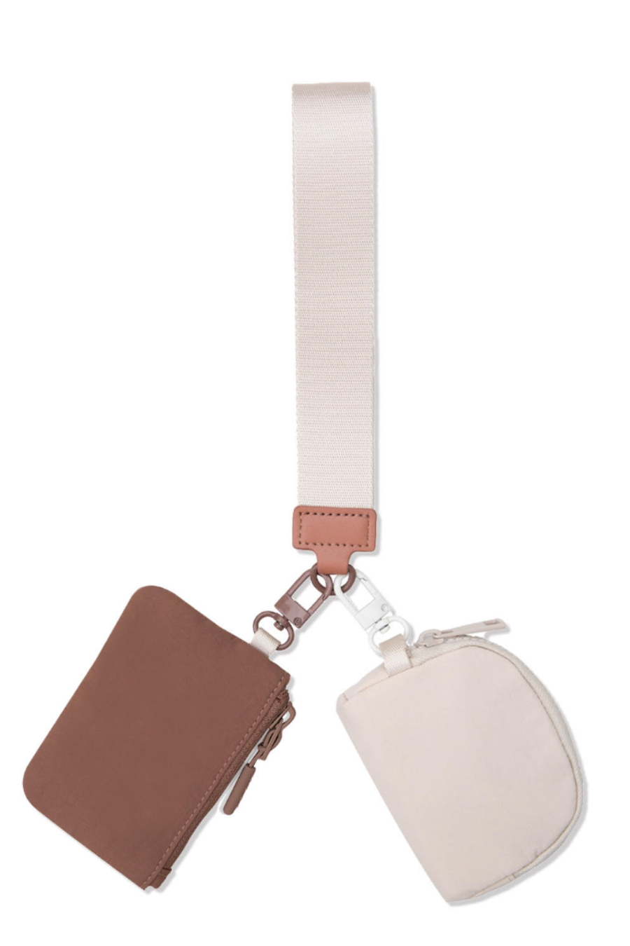 Double Pouch Wristlet, Brown/Ivory