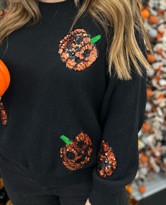 Hallo-Queen Sequin Pumpkin Sweater