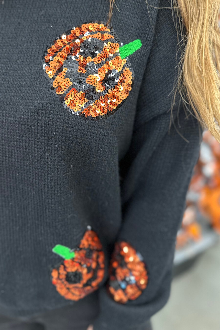 Hallo-Queen Sequin Pumpkin Sweater