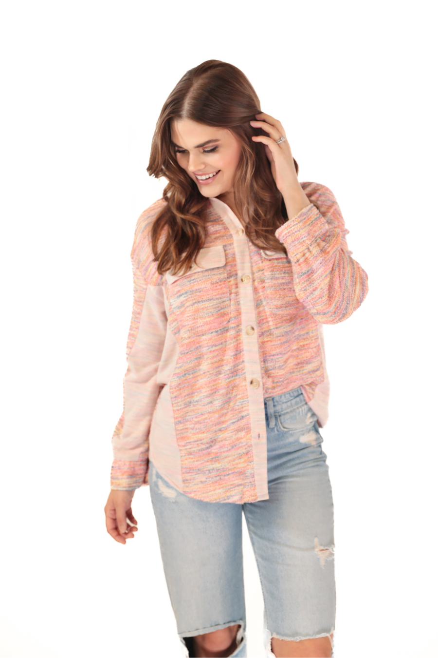 PREORDER-Little Bit Of Color Button Up Top