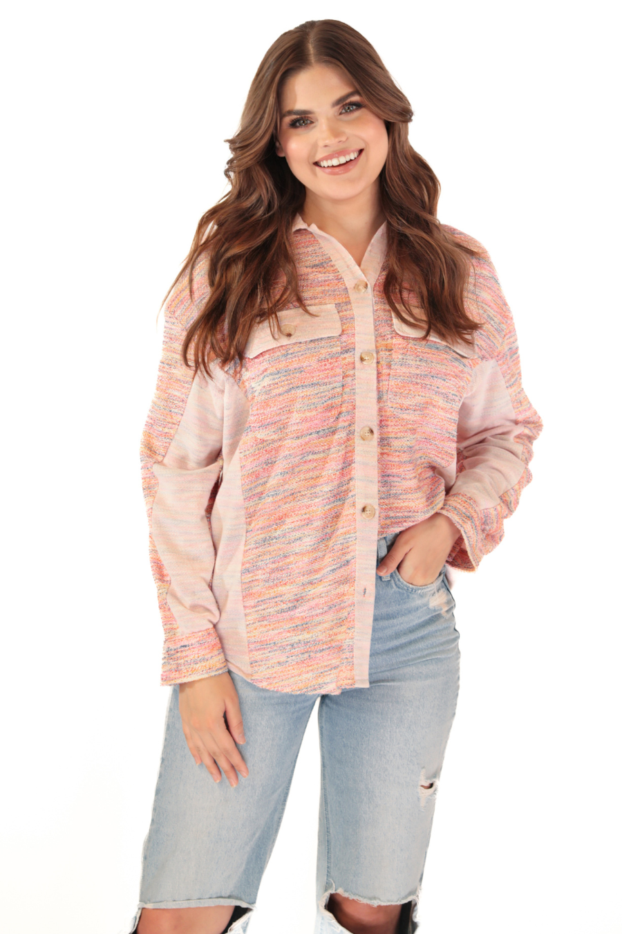 PREORDER-Little Bit Of Color Button Up Top