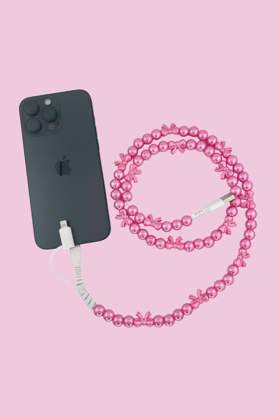 2 in 1 Beaded USB Charger- Pink Pearls & Bows