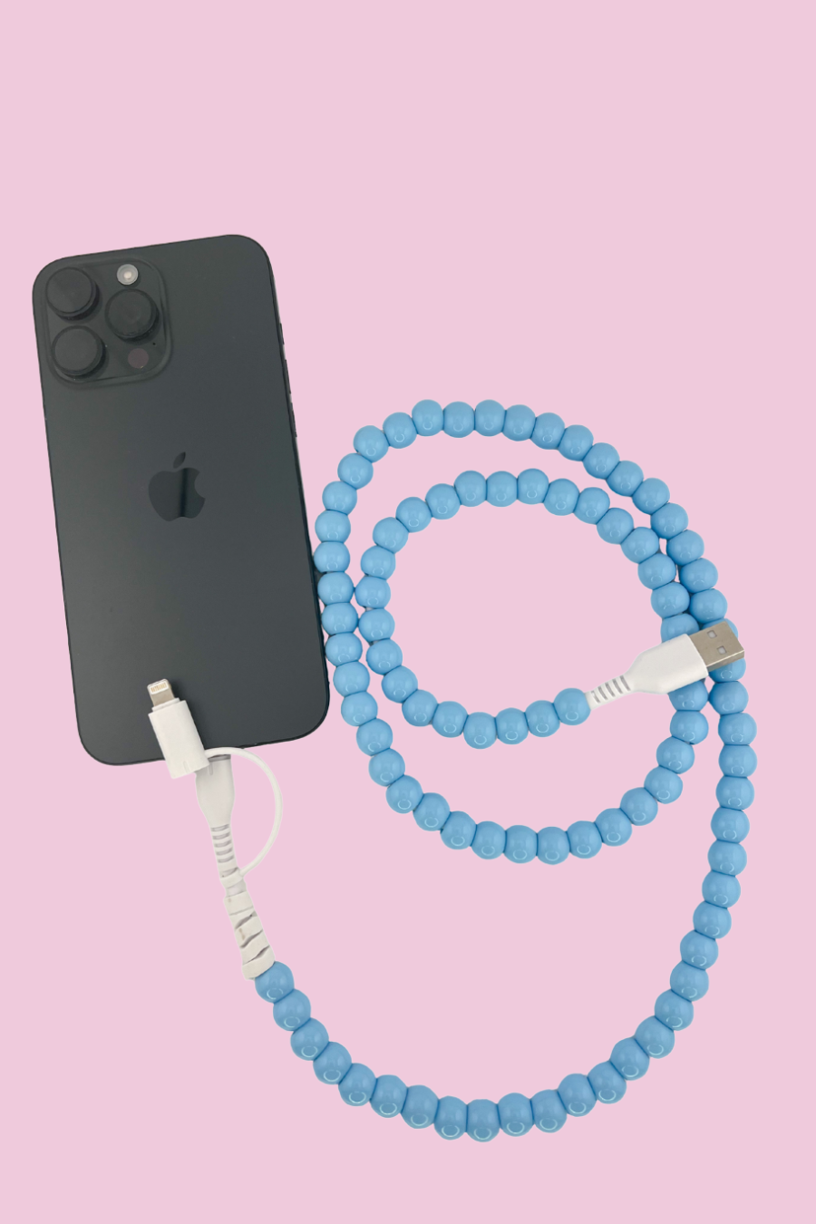 2 in 1 Beaded USB Charger- Light Blue