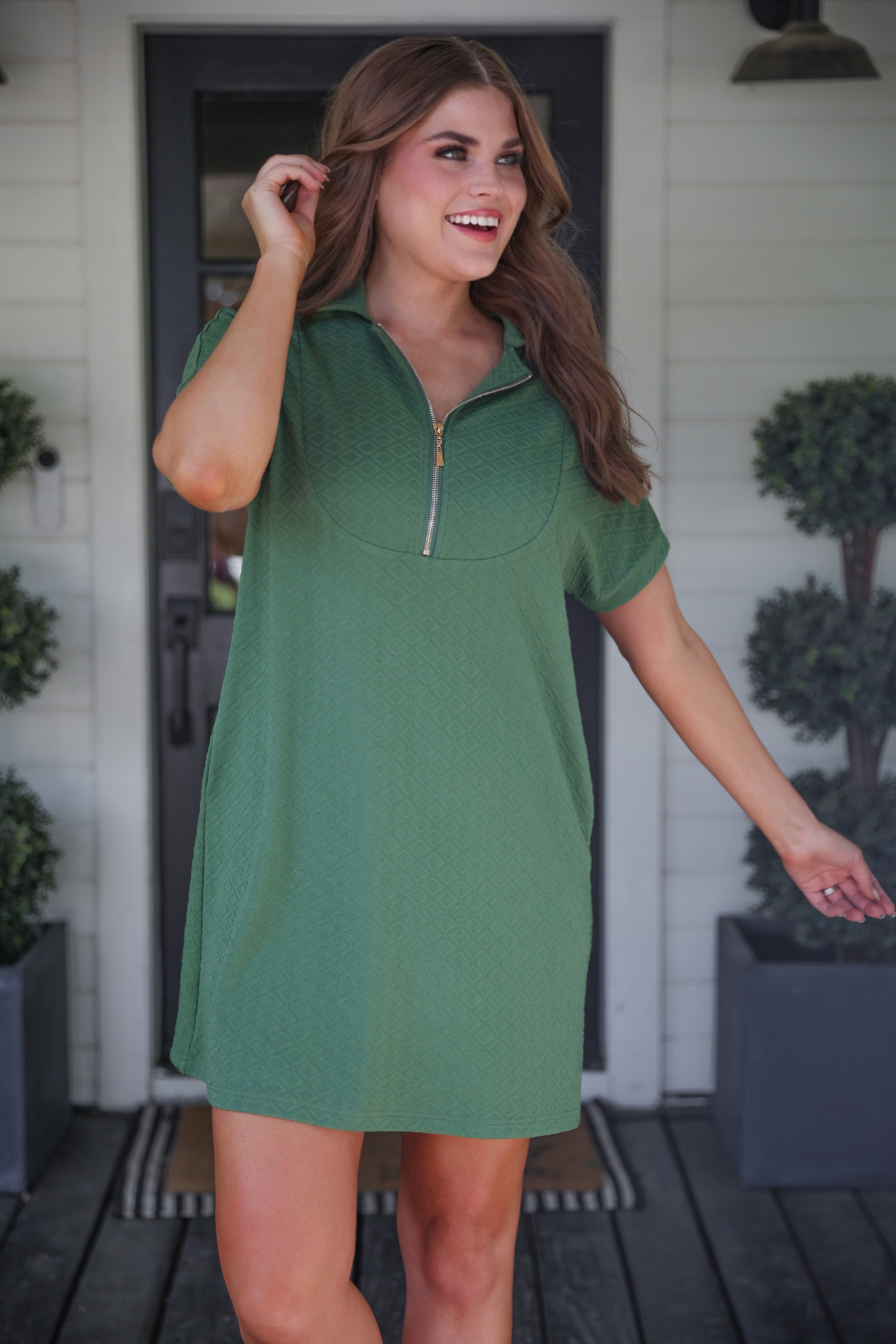 PREORDER-Ezra Textured Zipper Dress- Olive