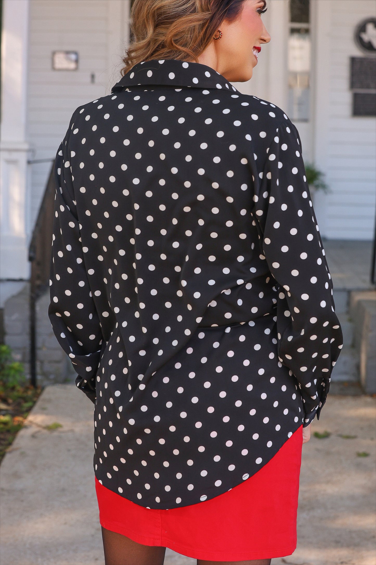 PREORDER- Nina Button Up Tunic- After Dark Polka Dot