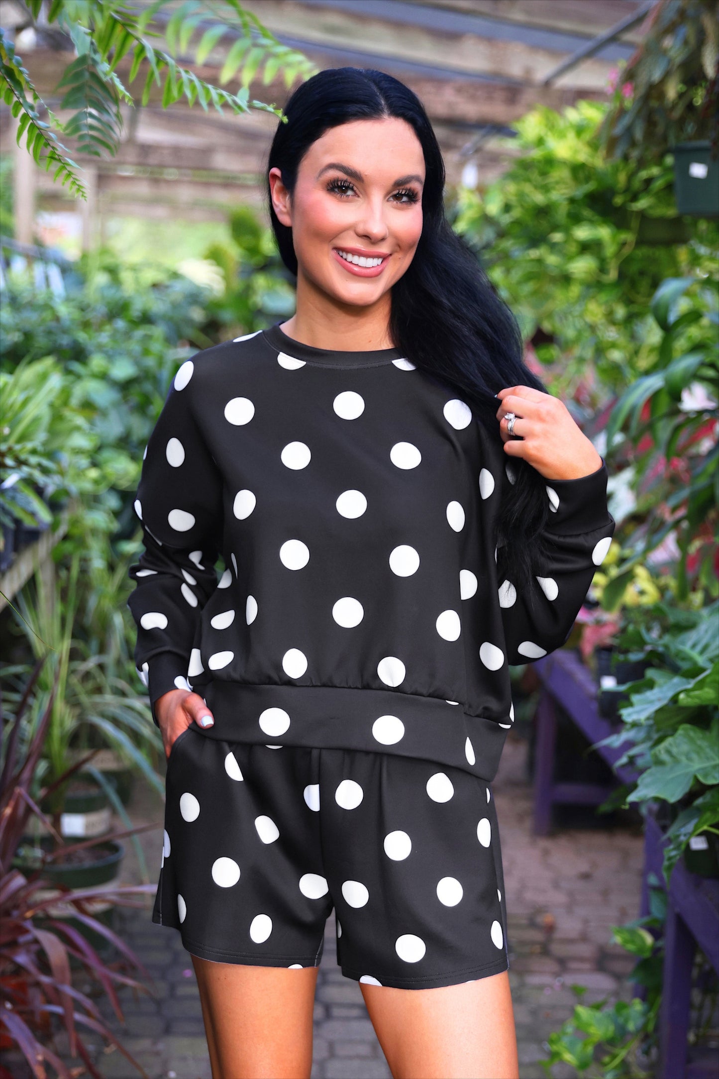 PREORDER- Luna Luxe Pullover Set- After Dark Polka Dot
