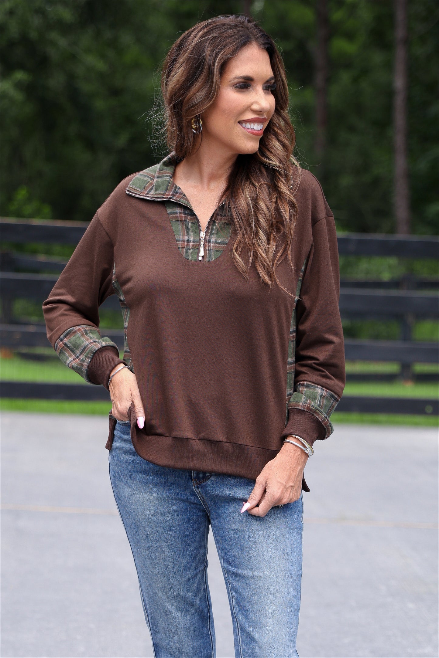 PREORDER- Juniper Plaid Pullover- Chocolate