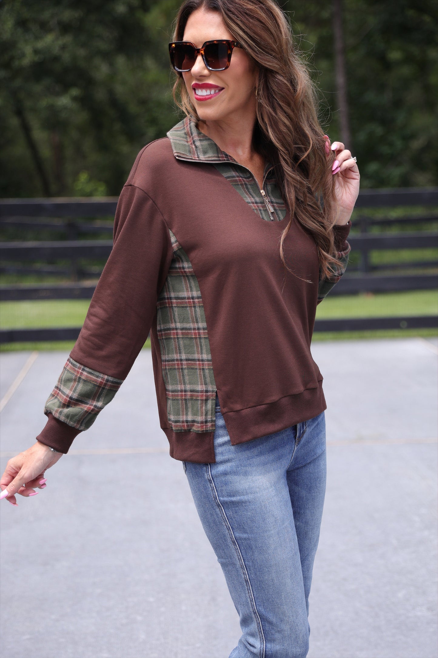 PREORDER- Juniper Plaid Pullover- Chocolate