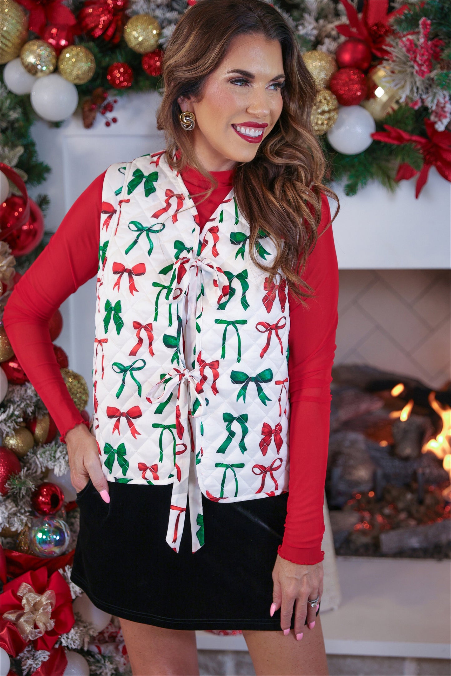Twila Quilted Tie Vest- Midnight Bow Christmas Edition