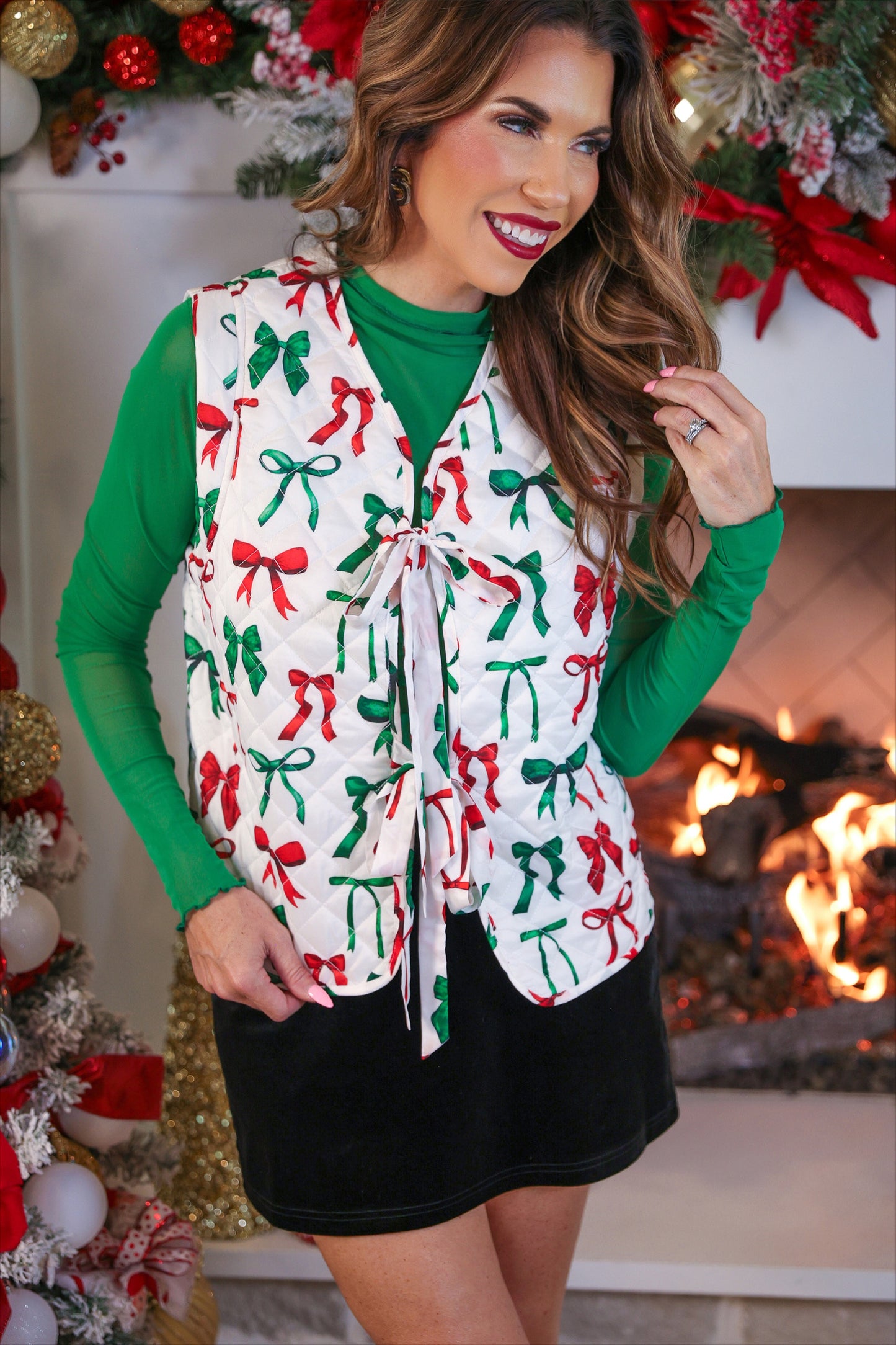 Twila Quilted Tie Vest- Midnight Bow Christmas Edition