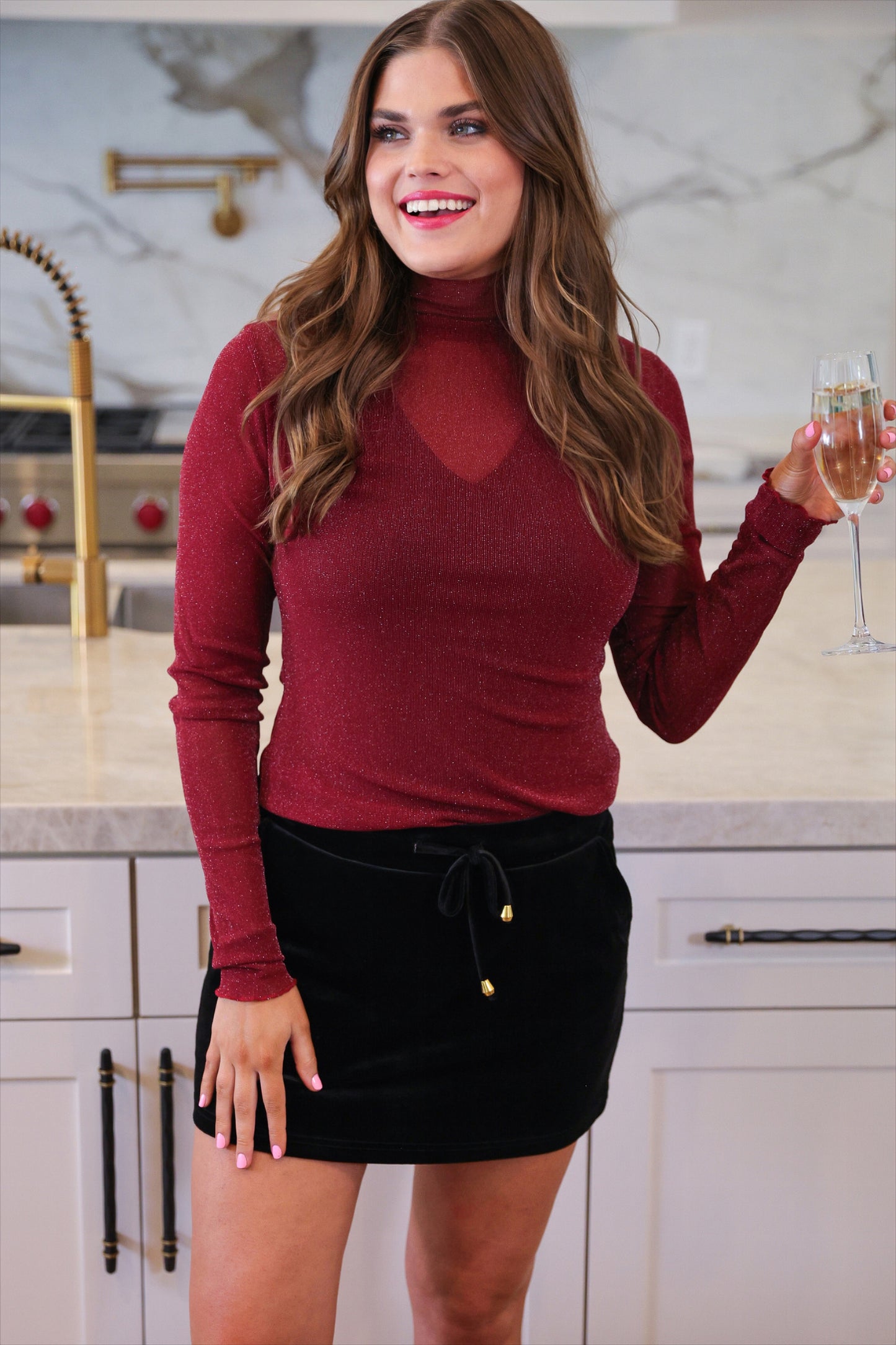 PREORDER- Keigan Mesh Top- Maroon Glitter