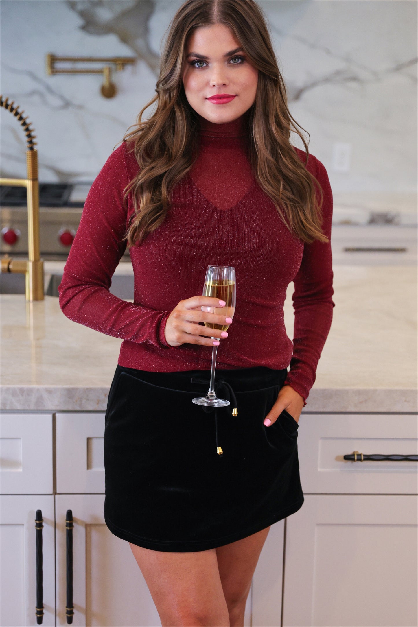PREORDER- Keigan Mesh Top- Maroon Glitter