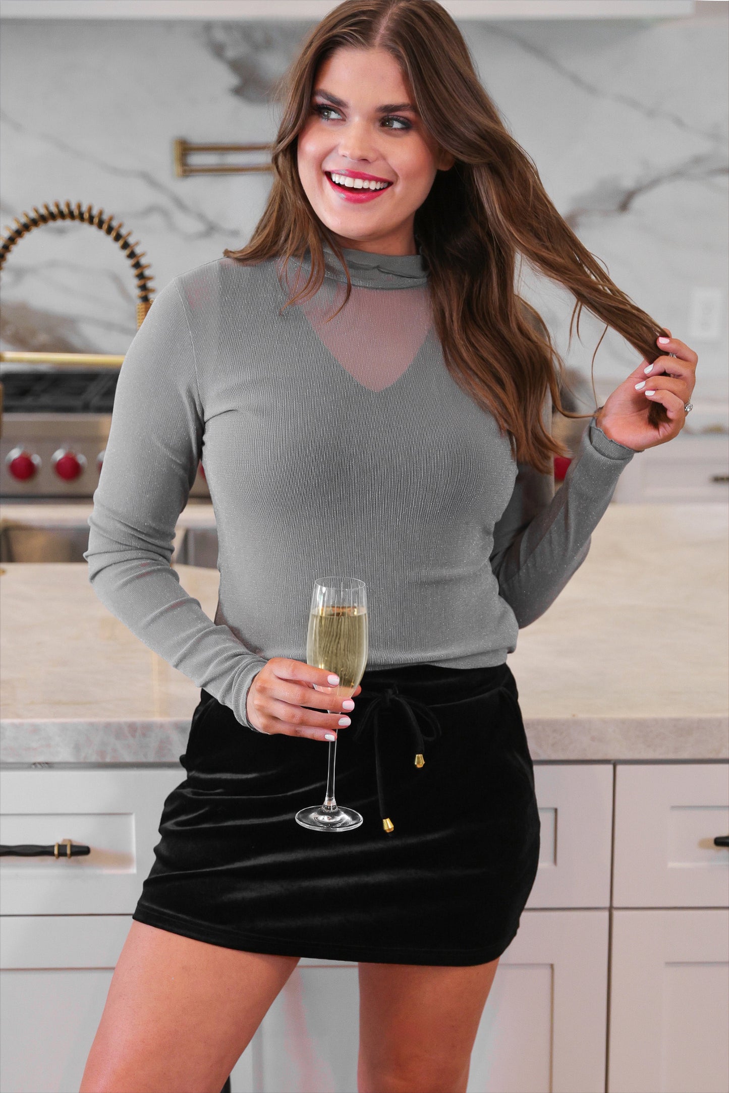 PREORDER- Keigan Mesh Top- Silver Glitter